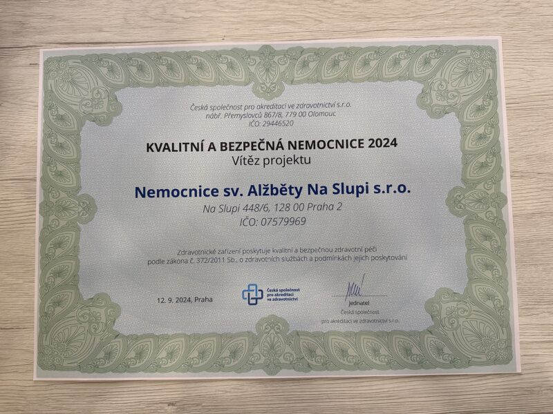 Plaketa Kvalitní a bezpečná nemocnice 2024